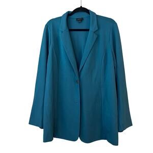 J. Jill Wearever Collection Travel Classic Boyfriend Blazer Large Teal Blue